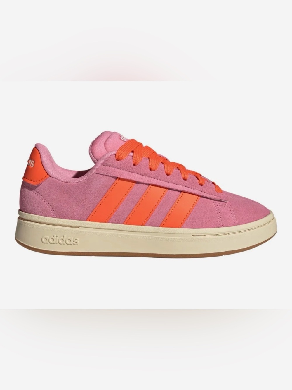 adidas Grand Court Alpha Pink Sneakers with Orange Stripes/ Laces